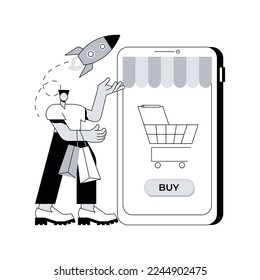 Start and launch your online store abstract concept vector illustration. Small business amid pandemic, grocery and essentials curbside pickup, accept orders and payment abstract metaphor.