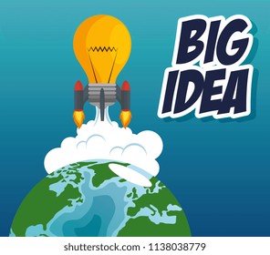 start up launcher bulb rocket with earth planet