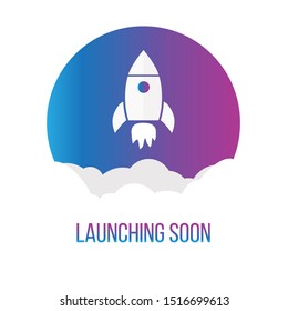 Start up launching soon, with gradient circle and flat Rocket icon , app or website coming soon, Vector illustration