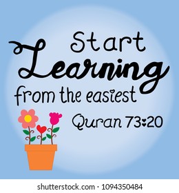 Start Learning from the easiest, quran 73:20. Quote quran. Hand lettering calligraphy.