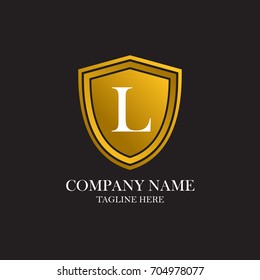A start letter L with a gold shielded logo with background black