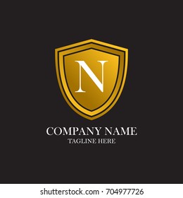 A start letter N with a gold shielded logo with background black