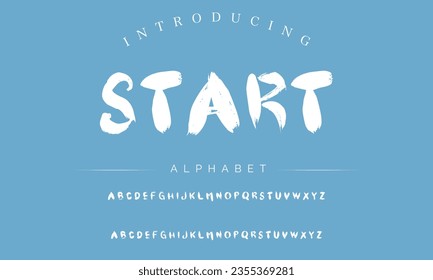 Iniciar el tipo de letra Lettering aislado en el fondo negro. Alfabeto textual en arte callejero y estilo graffiti. Grunge y sucio efecto.  Letras de pincel vectorial.