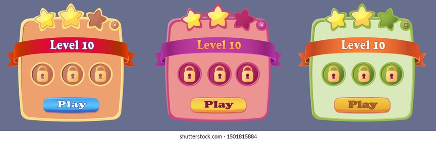 start level screen. three assorted colors.
