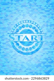 Start light blue emblem with mosaic background. 