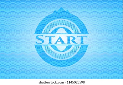 Start light blue water wave style badge.