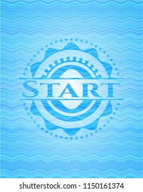Start light blue water wave emblem.
