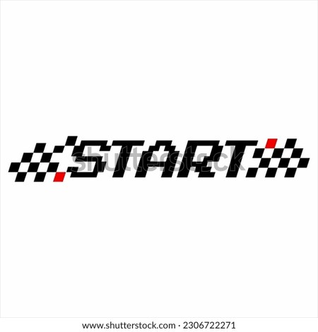 Start line design for racing championship. Abstract auto racing logo with black white and red flag.