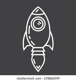 Start up line icon, business and rocket, vector graphics, a linear pattern on a black background, eps 10.