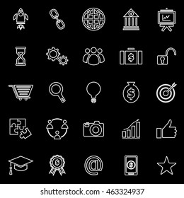 Start up line icons on black background, stock vector