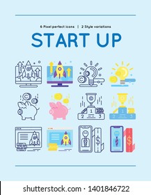 Start up Line Icons in two style variations