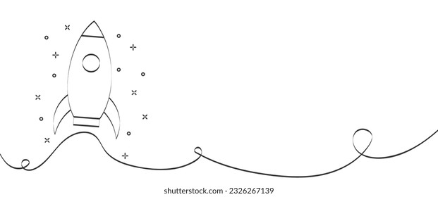 Start up line illustration with flying rocket