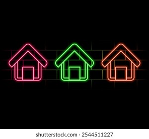 Start of line Neon Icon. Neon line cool linear house icon. Panoramic neon house..