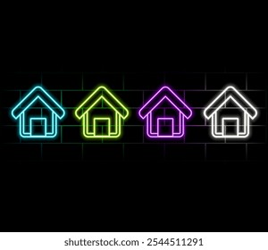 Ícone de início da linha Neon. Ícone de casa linear fria linha neon. Casa de neon panorâmico. cor roxa..