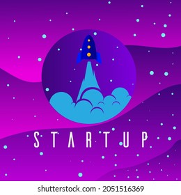 start up logo design with rocket icon in gradient color background