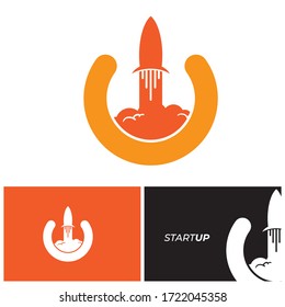 Start up logo with rocket launch illustration