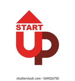 Start Up Logo. Startup Emblem. Running Business. Getting Case. Red Up Arrow
