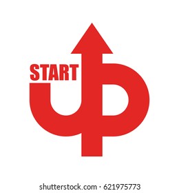 Start Up Logo. Startup Emblem. Running Business. Getting Case. Red Up Arrow
