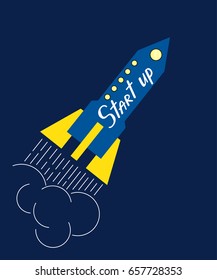 Start up lunch concept with rocket. Flat design vector illustration
