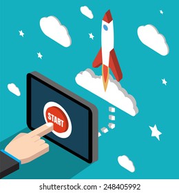 Start mission isometric. Vector illustration. Stock vector.