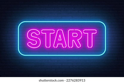 Start neon sign on brick wall background.