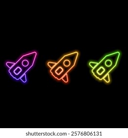 Start Up Neon Style Launch Icon, Design Elements.