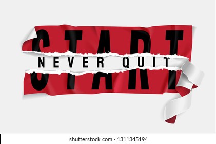 start never quit sticker ripped off illustration