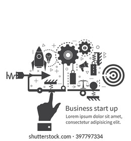 Start up new business project, concept. Flat design, vector illustration. Icons and symbols of business planning, strategy and start-up.