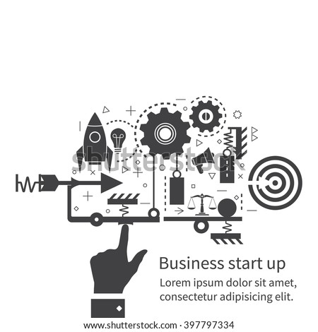 Start up new business project, concept. Flat design, vector illustration. Icons and symbols of business planning, strategy and start-up.