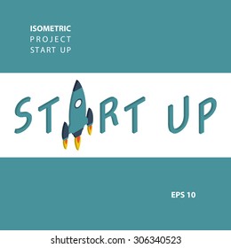 Start up new business project or idea. Isometric presentation poster background.