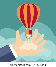 Start up for new business project (vector illustration, flat concept)