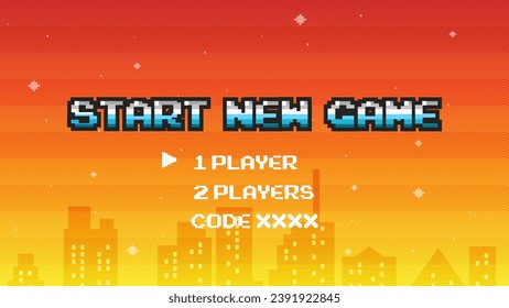 Start a new game background with player selection.8 bit game.retro game.