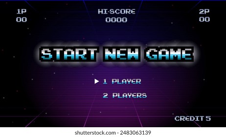 Start a new game background with player selection.8 bit game.retro game.