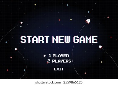 Start new game by selecting a player or exiting the game's main menu. Modern trendy game background with lighting effect. Vector illustration