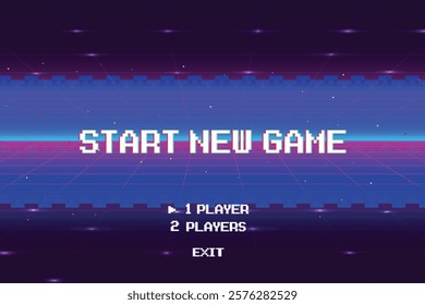 Start new game by selecting a player or exiting the game's main menu. Modern trendy game background with lighting effect. Vector illustration