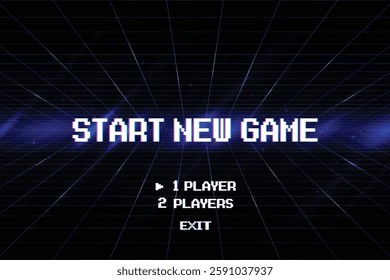 Start new game by selecting a player or exiting the game's main menu. Modern trendy game background with lighting effect. Vector illustration