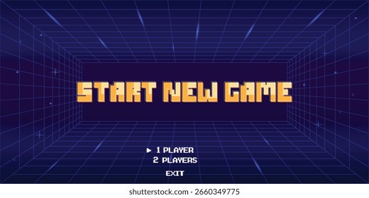 Starten Sie ein neues Spiel, indem Sie einen Spieler auswählen oder das Hauptmenü des Spiels verlassen. Moderner trendiger Spielhintergrund mit Lichteffekt. Vektorgrafik