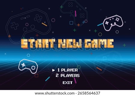 Start new game by selecting a player or exiting the game's main menu. Modern trendy game background with lighting effect. Vector illustration