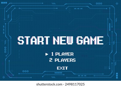 START NEW GAME. on hud ui background. pixel art .8 bit game. retro game. for game assets in vector illustrations