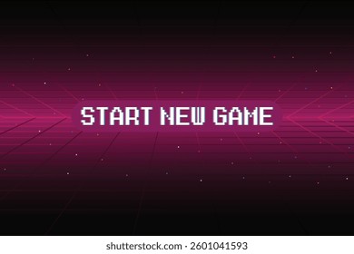 START NEW GAME. pixel art .8 bit game. retro game. for game assets in vector illustrations.