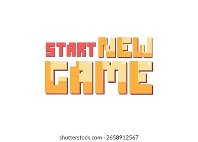 START NEW GAME. pixel art. 8 bit game. retro game. for game assets. on white background.
