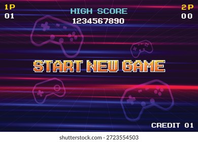 INICIO NUEVO JUEGO, pixel art 8 bit. para activos de juego en Ilustraciones vectoriales.	
