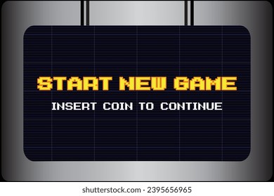 START NEW GAME play .pixel art .8 bit game. retro game. for game assets in vector illustrations.	