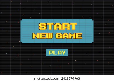 START NEW GAME play .pixel art .8 bit game. retro game. for game assets in vector illustrations.