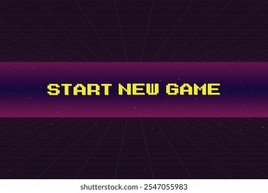 START NEW GAME play. pixel art. 8 bit game. retro game. for game assets in vector illustrations.