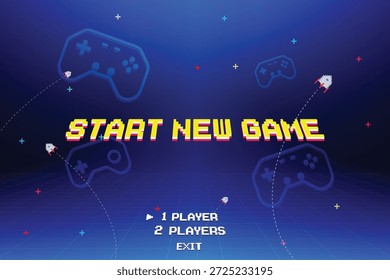 INICIO NUEVO JUEGO juego. pixel art 8 bit. juego retro. para activos de juego en Ilustraciones vectoriales.