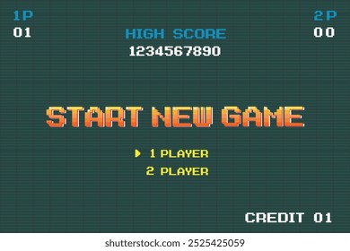 START NEW GAME. player .pixel art .8 bit game. retro game. for game assets in vector illustrations.