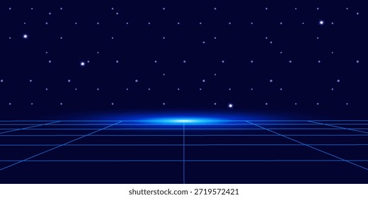 COMIENZA EL NUEVO JUEGO. presiona iniciar el Botón. pixel art. juego de 8 bits. juego retro. para activos de juego en Ilustraciones vectoriales. Fondo de ciencia ficción de futurismo retro. rejilla de neón brillante. y estrellas de la Muestra gratis arcade vintage