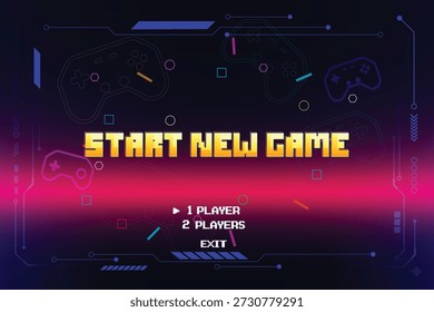 COMIENZA EL NUEVO JUEGO. Consola de juegos arcade pixelada retro. Pantalla de 8 bits. Antiguas 1980s consola de juego.
