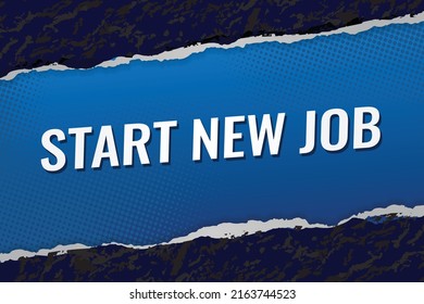 start new job word vector illustration blue 3d style for social media landing page, template, ui, web, mobile app, poster, banner, flyer, background, gift card, coupon, label, wallpaper
